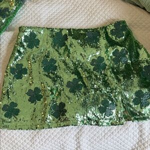 Green Queen of Sparkles Sequin Shamrock Skirt